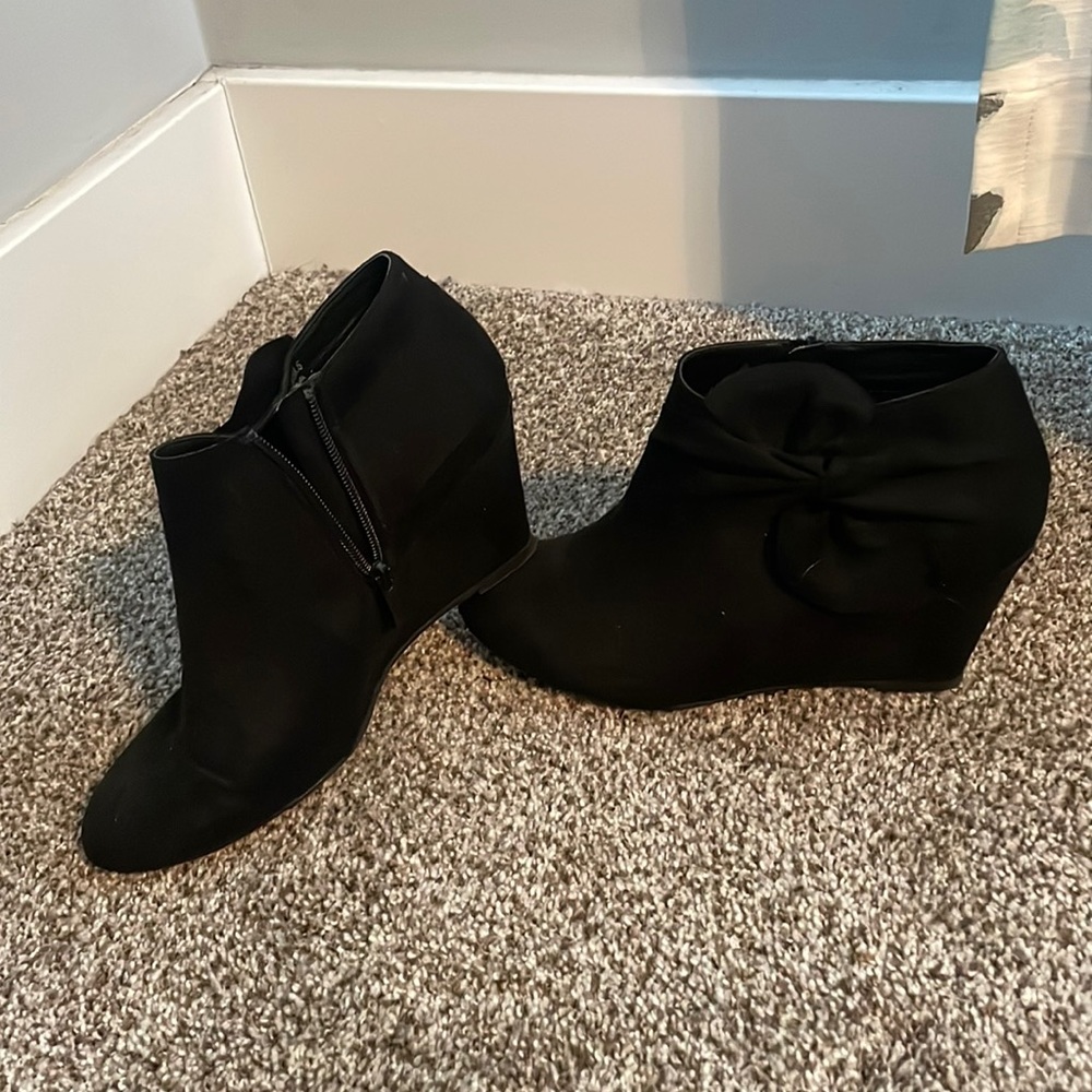 CL by Laundry black wedge booties.   Size 8